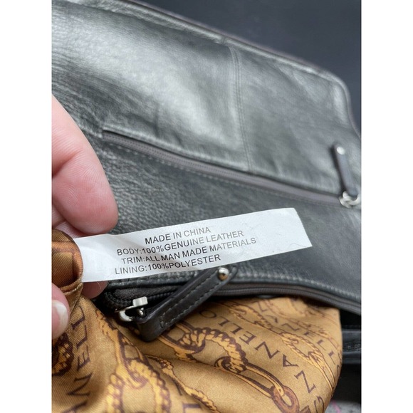 Tignanello Metallic Leather Handbag Purse Silver Pebbled Medium Braided Handle - Picture 16 of 16